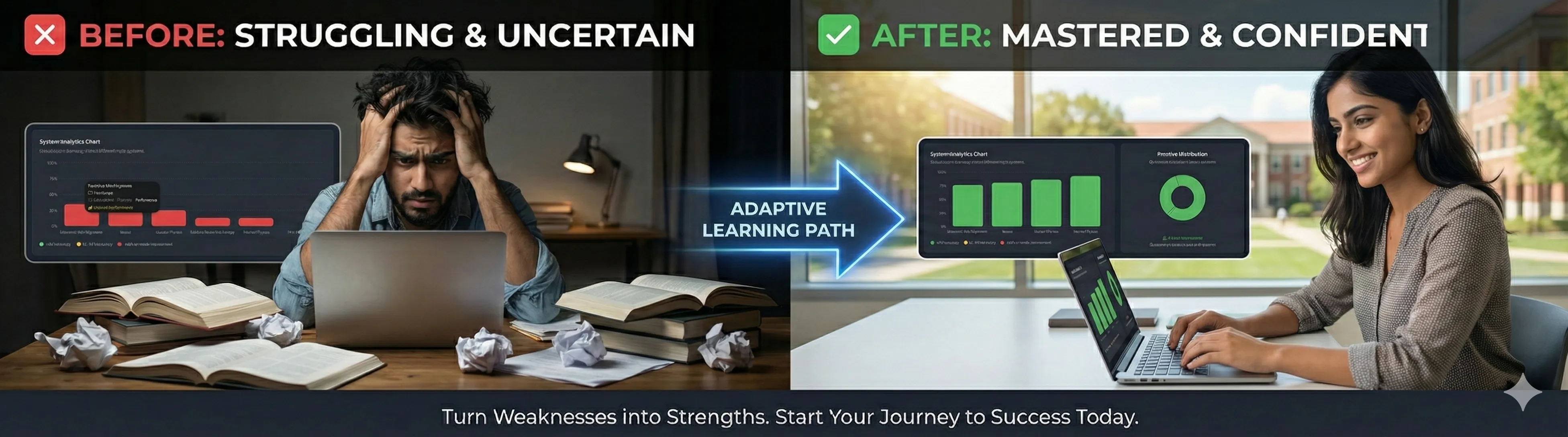 Before and after mastering topics with adaptive learning