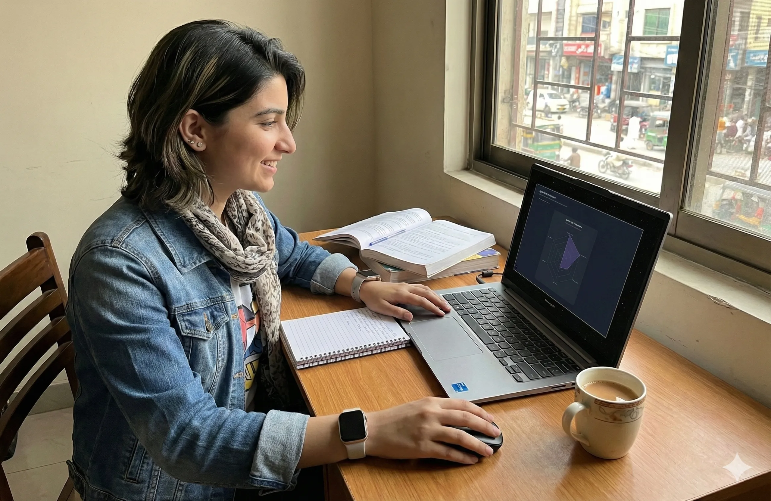 Student viewing radar chart insights